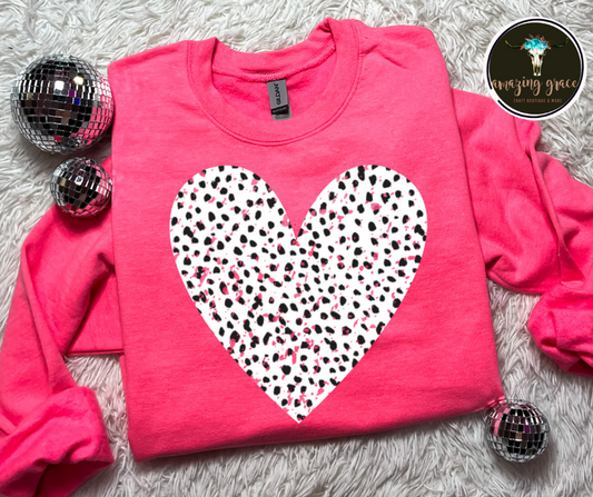 White and Black Heart Hot PINK